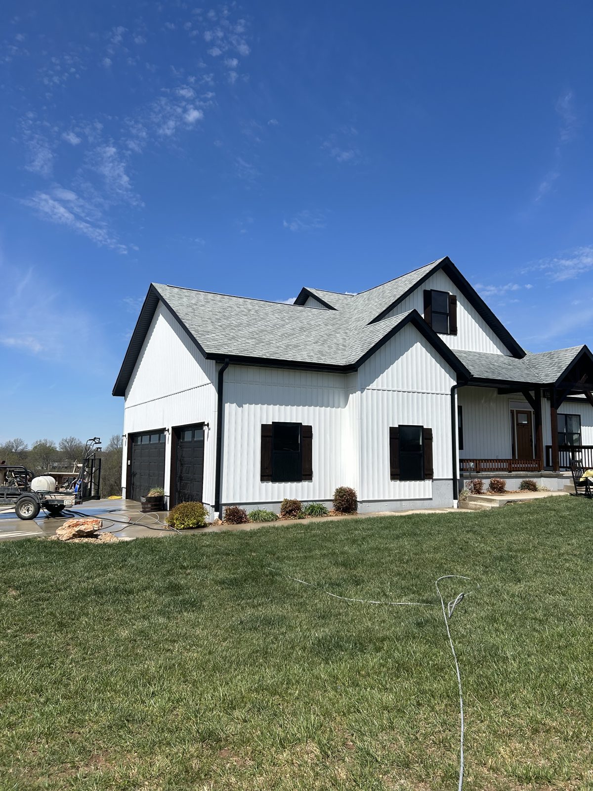 Freshly pressure washed white house exterior in Indianapolis, Indiana